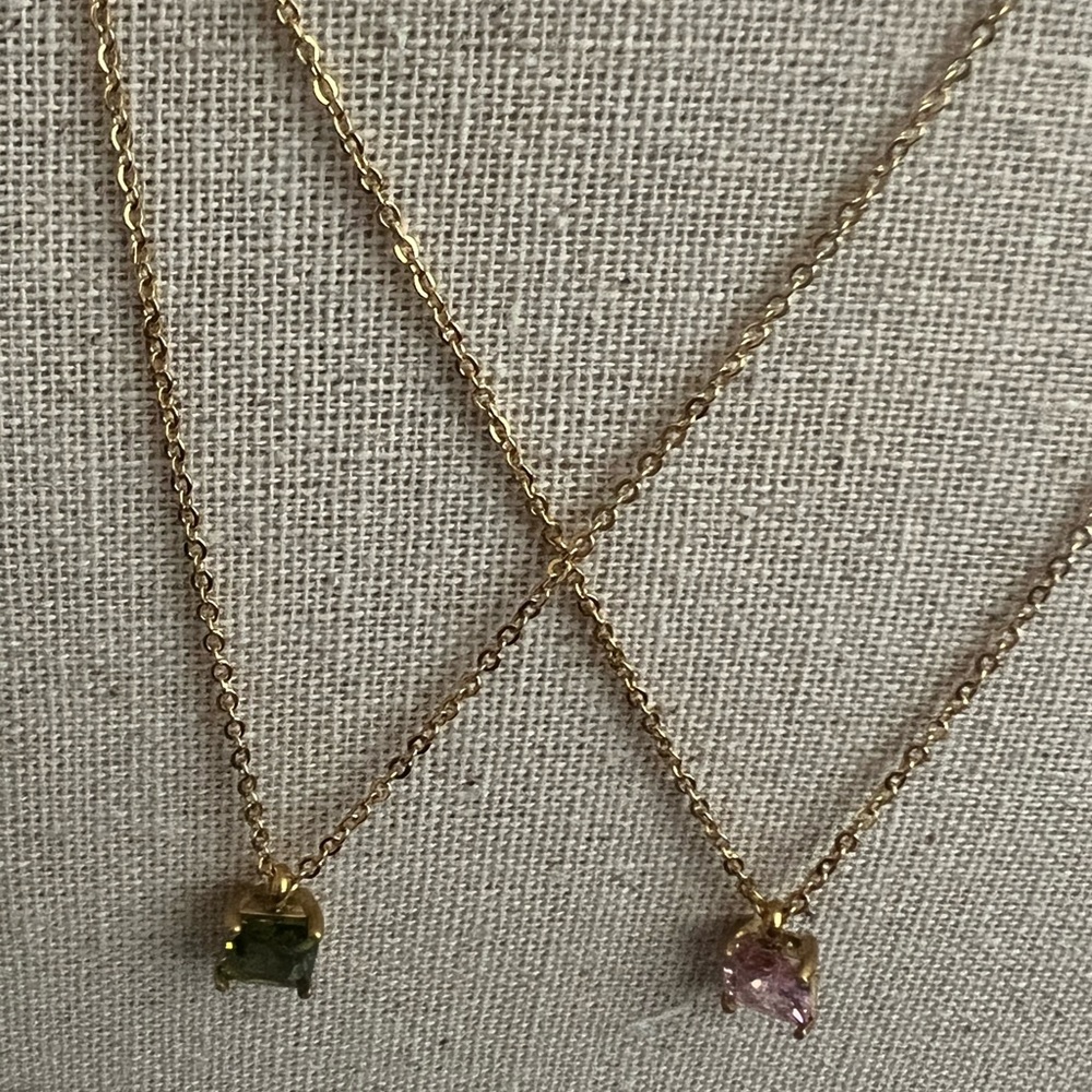RECTANGULAR STONE pink  18k  Gold plated Necklace  Pendant,cubic zirconia  Clear